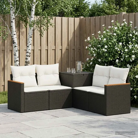 vidaXL Havesofasæt 5 dele - Sort/Cremehvid 179x179x85 cm