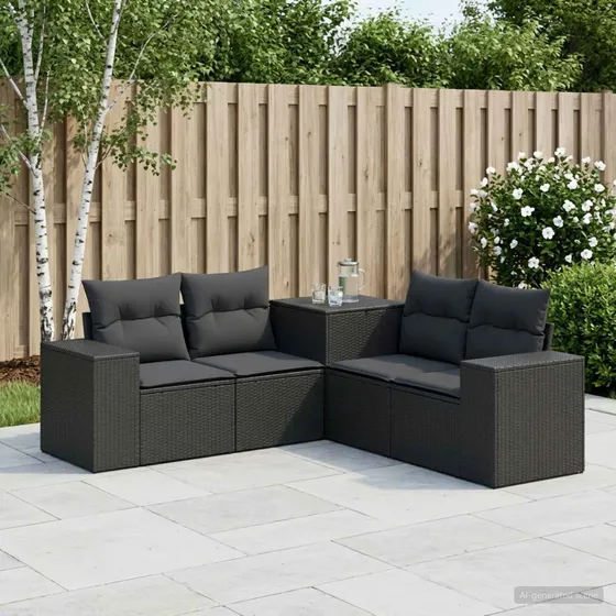 vidaXL Sofa Sæt 5 dele Sort 200 x 200 x 85 cm Poly Rattan & Stål