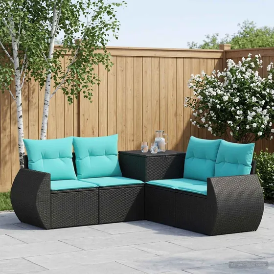 vidaXL Sofa Sæt 5 dele Sort/Blå 188 x 188 x 85 cm