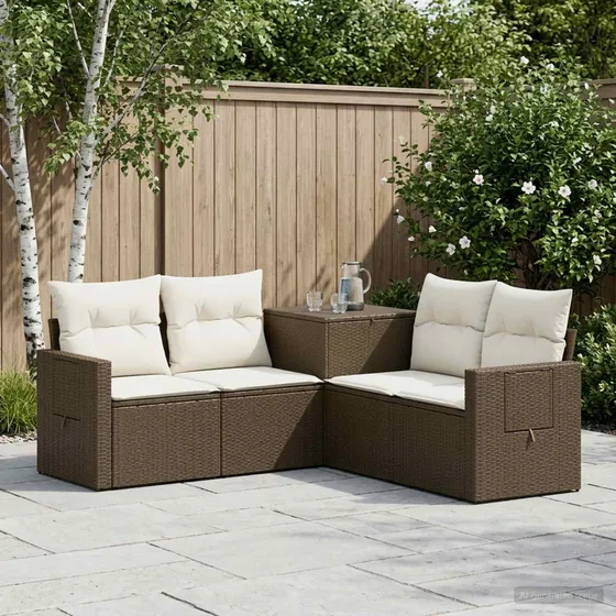 vidaXL Have-sofasæt 5 stk. Polyrattan Brun/Creme 179x179x85 cm