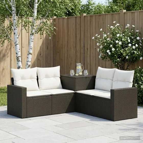 vidaXL Sofa Sæt 5 dele Sort/Cremehvid 182,5 x 182,5 x 85 cm