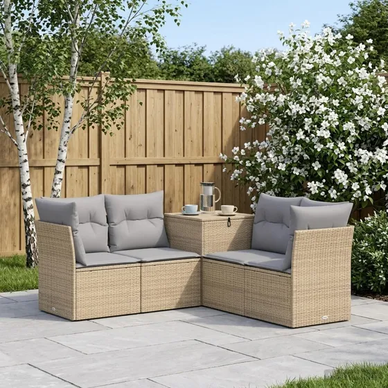 vidaXL Sofa Sæt 5 dele i Poly Rattan og Stål - Beige/Lys Grå