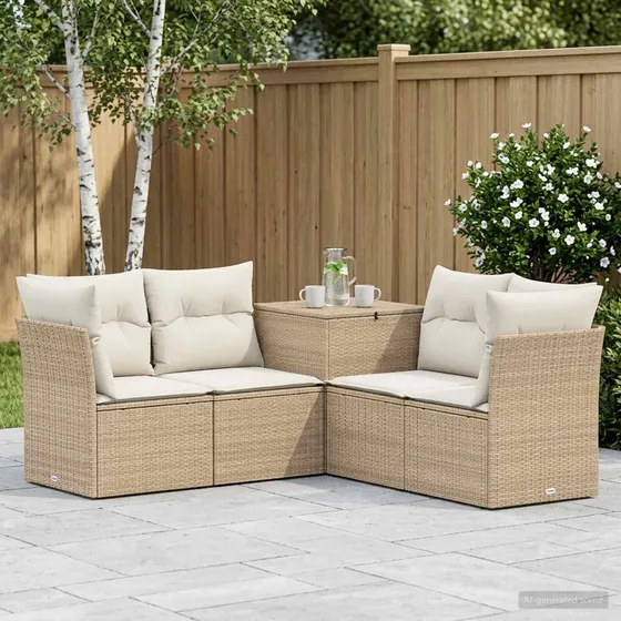 vidaXL Havesofasæt 5 dele i beige poly rattan og stål