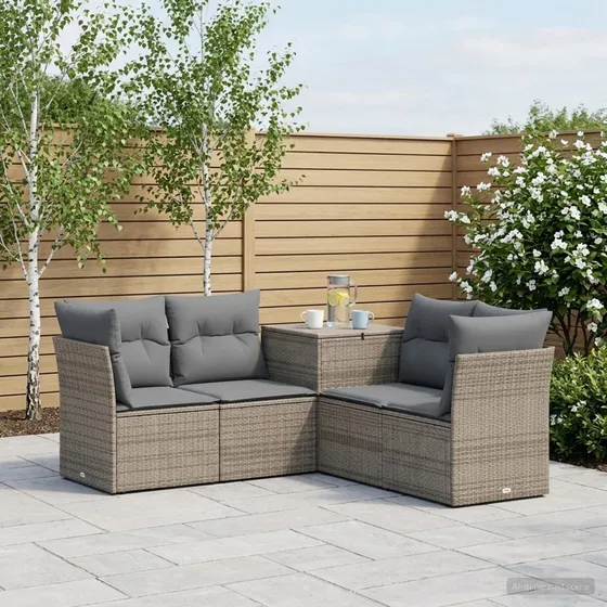 vidaXL Sofa Sæt 5 dele i Poly Rattan og Stål - Grå/Mørkegrå