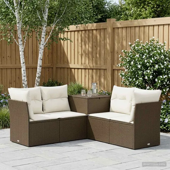 vidaXL Sofa Sæt 5 stk. i brun/cremehvid poly rattan og stål