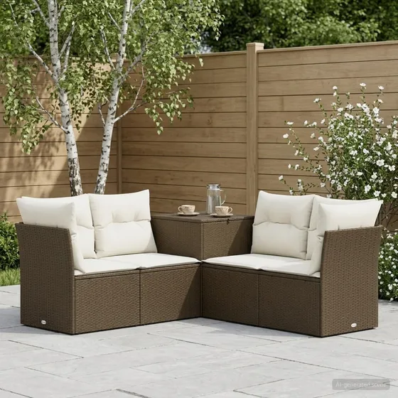 vidaXL Sofa Sæt 5 stk. Brun/Creme Poly Rattan og Stål