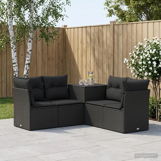 vidaXL Sofa Sæt 5 dele i sort poly rattan og stål med opbevaring