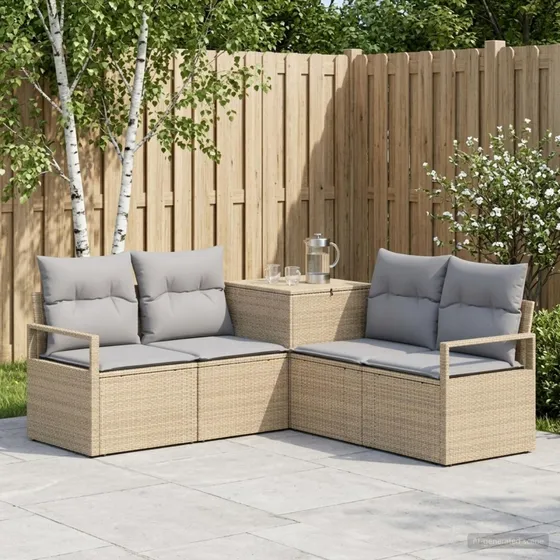 vidaXL Havesofasæt 5 dele Beige/Lys Grå 177x177x85 cm