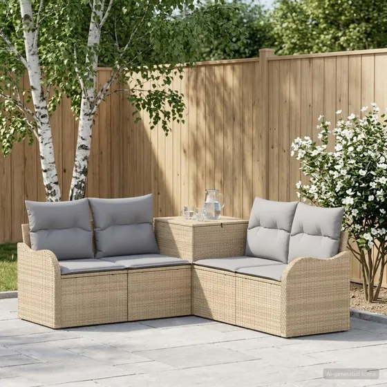 vidaXL Sofa Sæt 5 stk. i beige og lys grå poly rattan og stål
