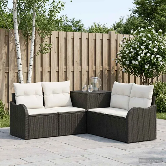 vidaXL Sofa Sæt 5 dele i Poly Rattan - Sort og Cremehvid