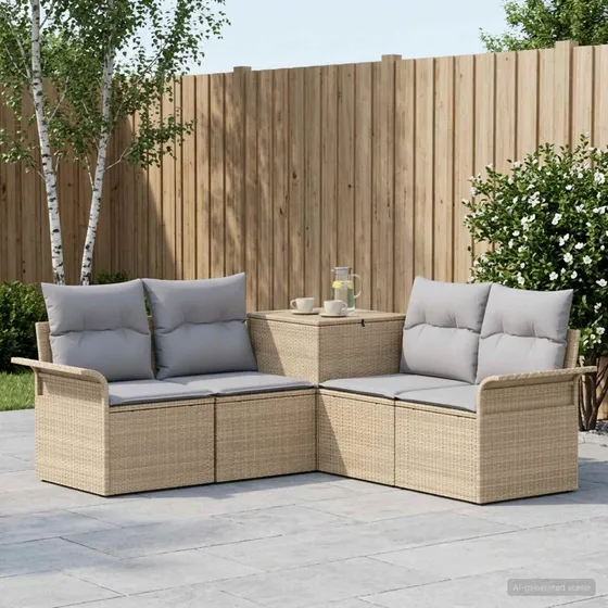 vidaXL Sofa Sæt 5 dele i Polyrattan - Beige & Lys Grå