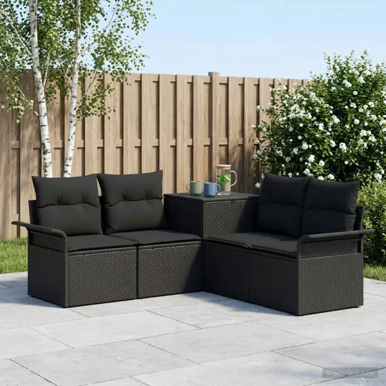 vidaXL Sofa Sæt 5 stk. Sort Polyrattan & Stål 187,5 x 187,5 cm