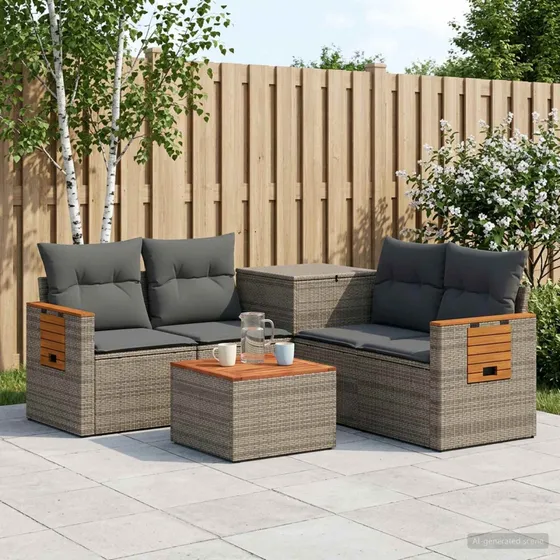 vidaXL Sofa Sæt 6 dele i poly rattan, grå/mørkegrå