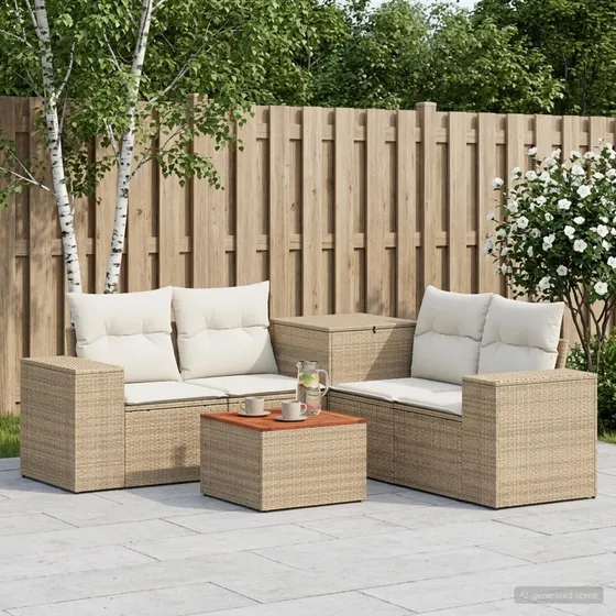 vidaXL Sofa Sæt 6 stk. Beige/Cremehvid med Opbevaringsboks