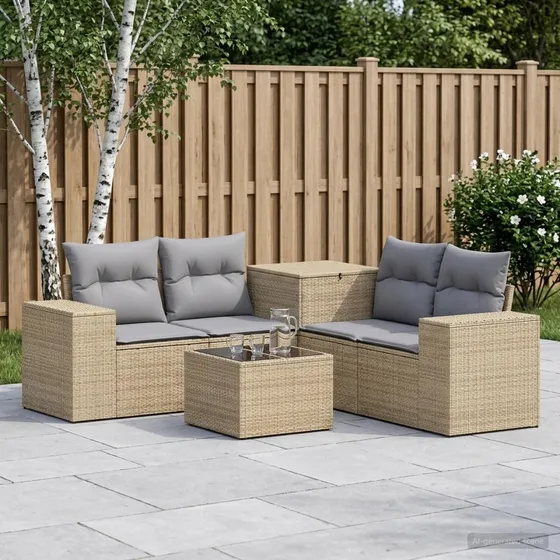 vidaXL Sofa Sæt 6 stk. Polyrattan i Beige og Lys Grå