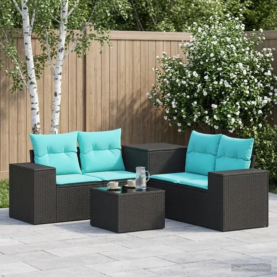 vidaXL Havesofasæt 6 stk. Sort/Blå i Polyrattan og Stål