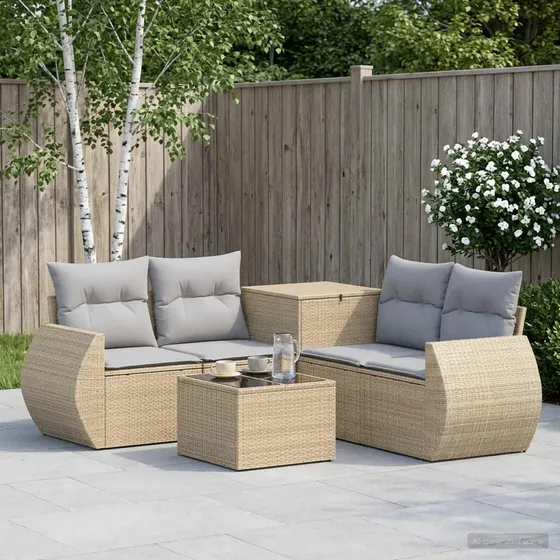 vidaXL Havesofasæt 6 stk. i polyrattan, beige og lys grå
