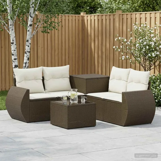 vidaXL Sofa Sæt 6 stk. Brun/Creme Hvid Polyrattan