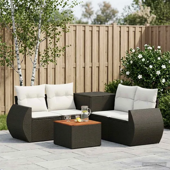 vidaXL Loungesæt 6 dele Sort og Cremehvid 55x55x37 cm