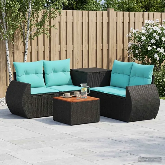 vidaXL Sofa Sæt 6 stk. Sort/Blå Polyrattan & Stål