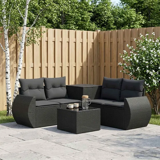 vidaXL Modulært Havesofasæt 6 stk. Sort i Polyrattan og Stål