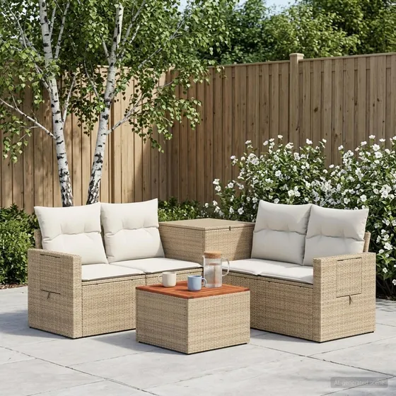 vidaXL Sofa Sæt 6 stk. i Poly Rattan og Stål - Beige/Cremehvid