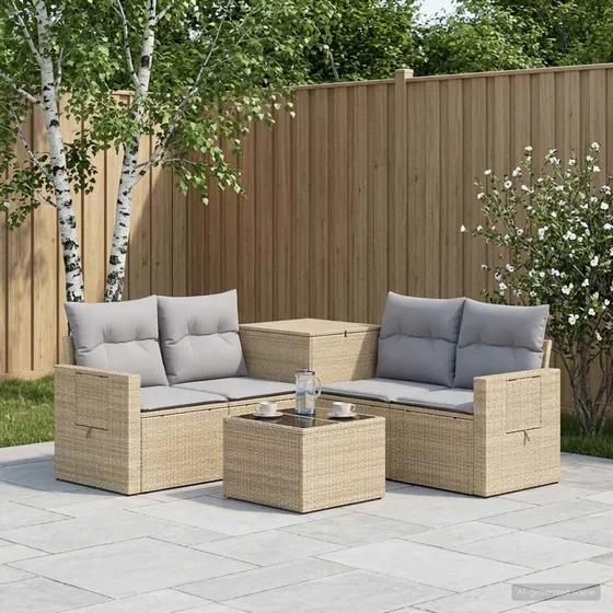 vidaXL Loungesæt 6 dele i Poly Rattan og Stål - Beige/Grå