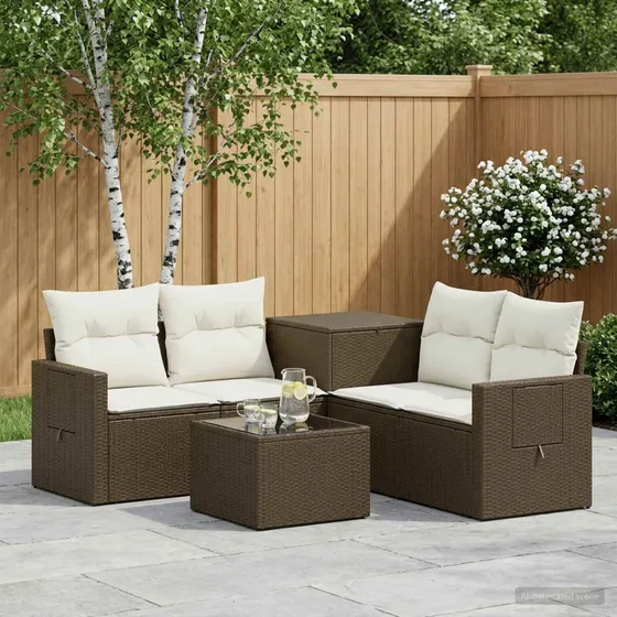 vidaXL Loungesæt 6 dele i polyrattan og stål - Brun/Creme