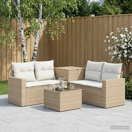 vidaXL Havesofasæt 6 dele, beige/cremehvid, 55 x 55 x 37 cm