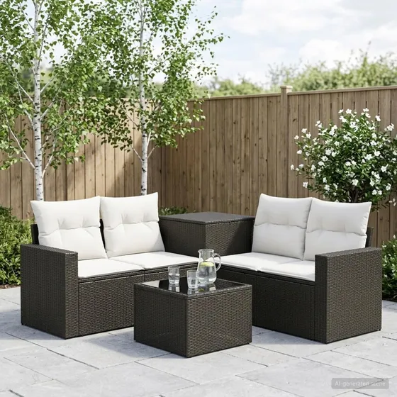 vidaXL Sofa Sæt 6 stk. Sort og Cremehvid 55 x 55 x 37 cm