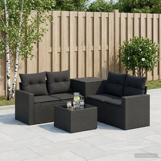 vidaXL Sofa Sæt 6 dele Sort Poly Rattan & Stål