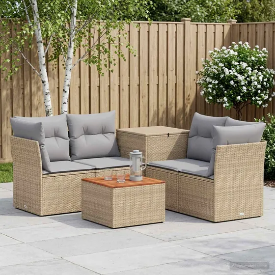 vidaXL Havesofasæt 6 dele i polyrattan, beige og lys grå