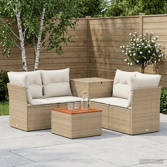 vidaXL Havesofasæt 6 dele i poly rattan, beige og cremehvid