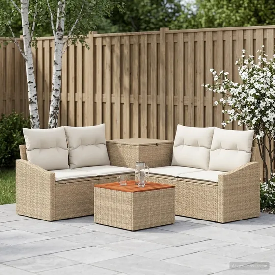 vidaXL Havesofasæt 6 dele i polyrattan, beige og cremehvid