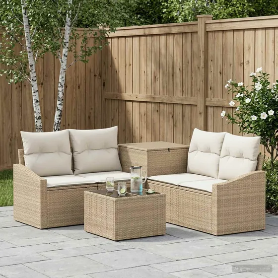 vidaXL Loungesæt 6 dele i poly rattan, beige og cremehvid