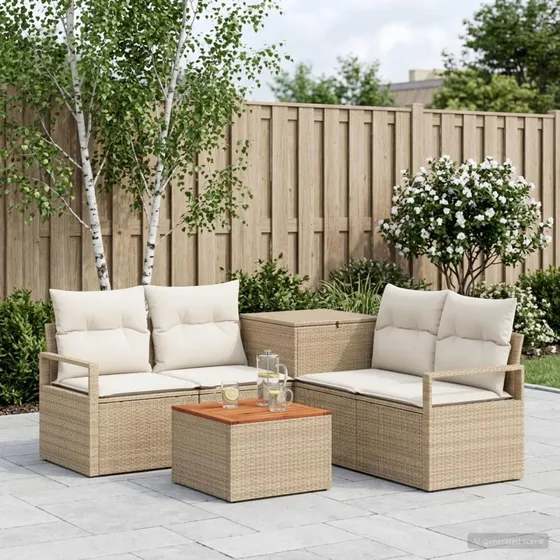 vidaXL Loungesæt 6 stk. i poly-rattan, beige og cremehvid