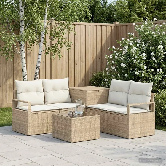 vidaXL Loungesæt 6 dele i polyrattan, beige og cremehvid