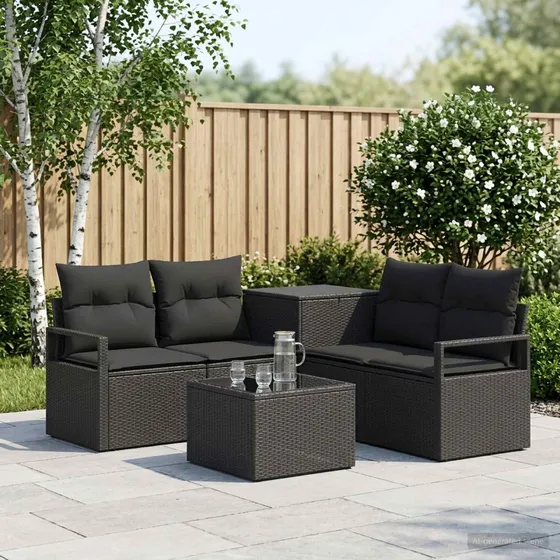 vidaXL Loungesæt 6 dele i sort poly rattan og stål