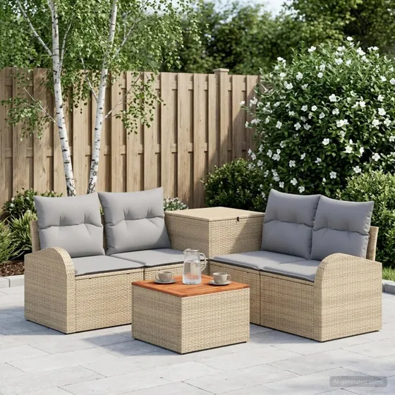 vidaXL Sofa Sæt 6 stk. Beige & Lys Grå - Modulært Poly Rattan