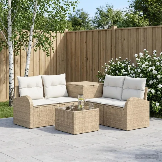 vidaXL Modulært Loungesæt 6 stk. i Poly Rattan, Beige/Cremehvid