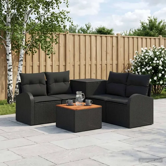 vidaXL Sofa Sæt 6 stk. Sort Poly Rattan & Stål 55x55x37 cm