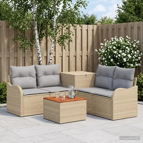 vidaXL Havemøbelsæt 6 dele i poly rattan, beige og lys grå