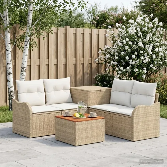 vidaXL Sofa Sæt 6 stk. Poly Rattan - Beige og cremehvid