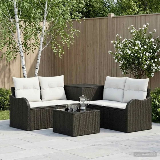 vidaXL Loungesæt 6 dele Sort og Cremehvid 55x55x37 cm