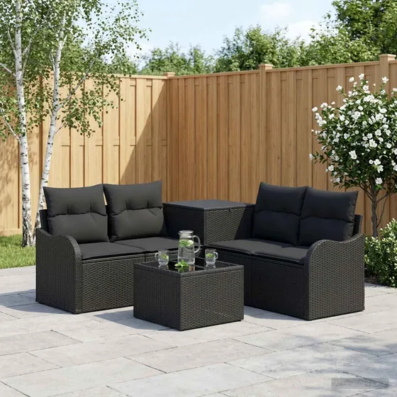vidaXL Sofa Sæt 6 dele Sort Poly Rattan og Stål