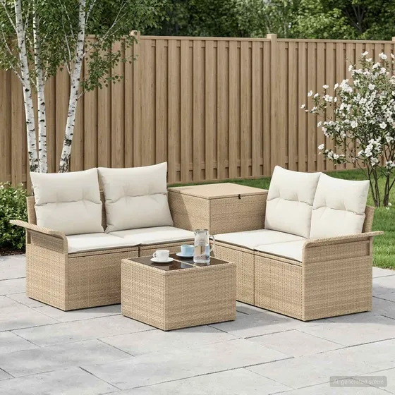 vidaXL Modulært Sofasæt 6 dele, 4-personers, Beige/Cremehvid