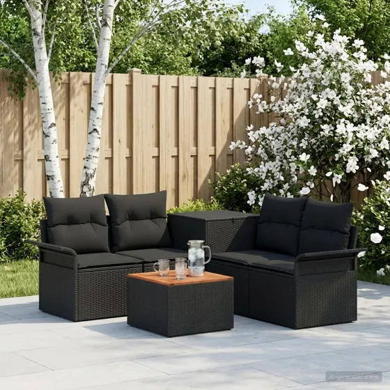 vidaXL Sofa Sæt 6 stk. 4-personers Sort Poly Rattan og Stål