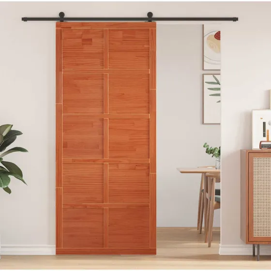 vidaXL Ladedør i massivt fyrretræ 80 x 208 cm - Voksbrun