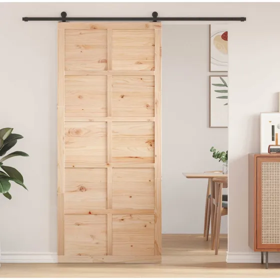 vidaXL Ladedør i massivt fyrretræ, naturfarvet - 90 x 208 cm