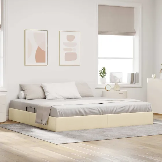 vidaXL Ottoman Sengestel med opbevaring, Creme, 200 x 200 cm